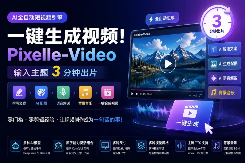一键生成视频!AI全自动短视频引擎Pixelle-Video,输入主题3分钟出片-益友小站
