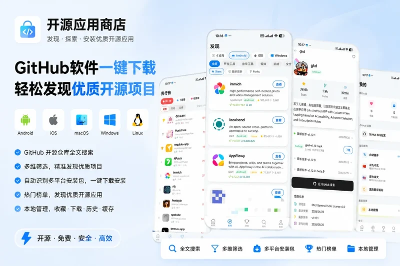 开源应用商店:GitHub软件一键下载,轻松发现优质开源项目-益友小站