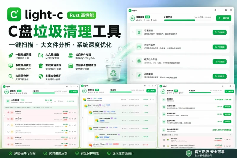 C盘垃圾清理工具 light-c:一键扫描、大文件分析与系统深度优化-益友小站