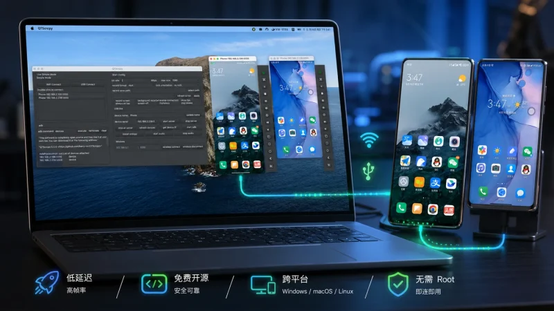QTScrcpy免费开源工具:电脑控制安卓手机,低延迟高帧率无需root-益友小站