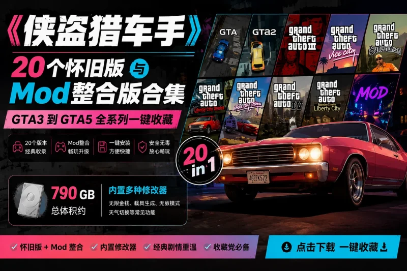 侠盗猎车手 20 个怀旧版与 Mod 整合版合集：GTA3 到 GTA5 全系列一键收藏-益友小站