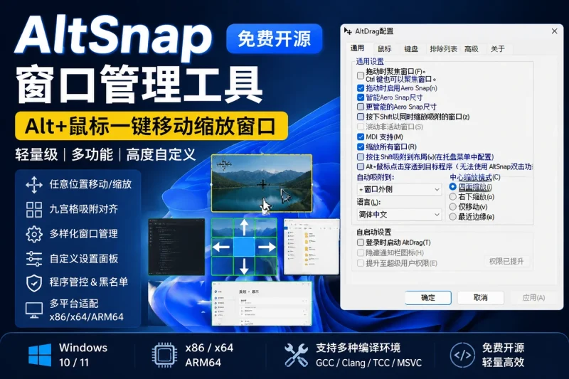 AltSnap 免费开源窗口管理工具：轻量级窗口管理辅助增强工具，支持 Windows x86/x64/ARM64-益友小站