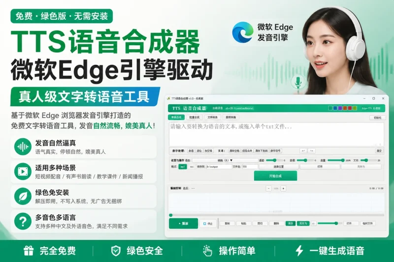 免费TTS语音合成器绿色版：微软Edge引擎驱动的真人级文字转语音工具-益友小站