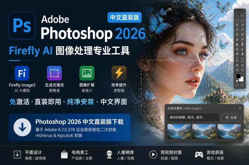 Adobe Photoshop 2026 中文直装版下载：Firefly AI 图像处理专业工具指南-益友小站