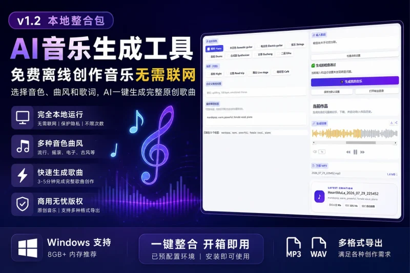 AI音乐生成工具v1.2本地整合包下载 - 免费离线创作音乐无需联网-益友小站