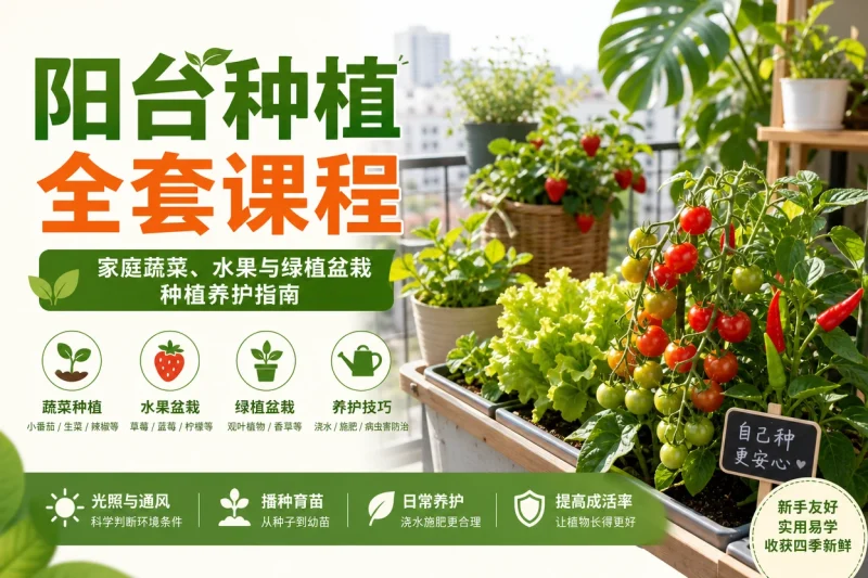 阳台种植全套课程:家庭蔬菜、水果与绿植盆栽种植养护指南-益友小站