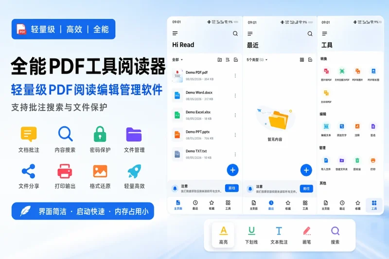 全能PDF工具阅读器:轻量级PDF阅读编辑管理软件,支持批注搜索与文件保护-益友小站