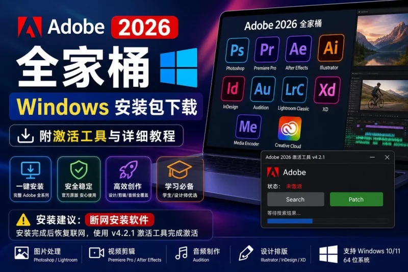 Adobe 2026 全家桶 Windows 安装包下载：附激活工具与详细教程-益友小站
