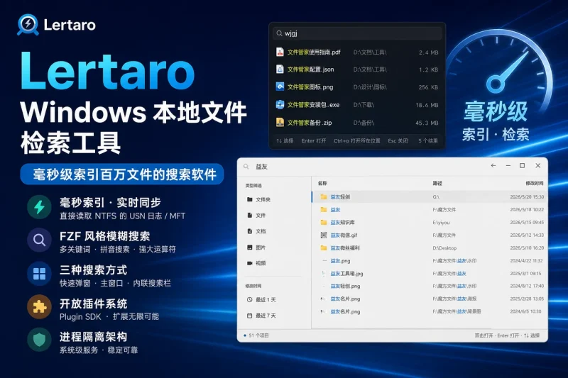 Lertaro - Windows 本地文件检索工具 | 毫秒级索引百万文件的搜索软件-益友小站