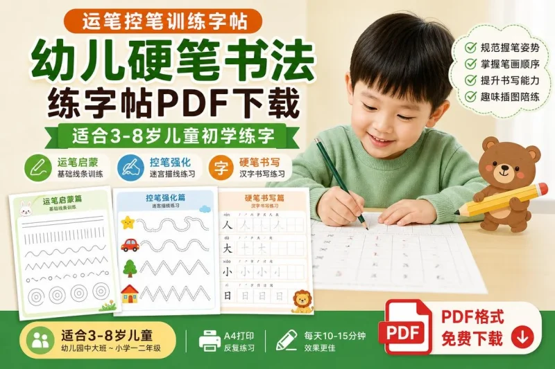 幼儿硬笔书法练字帖PDF下载 - 运笔控笔训练字帖适合3-8岁儿童初学练字-益友小站