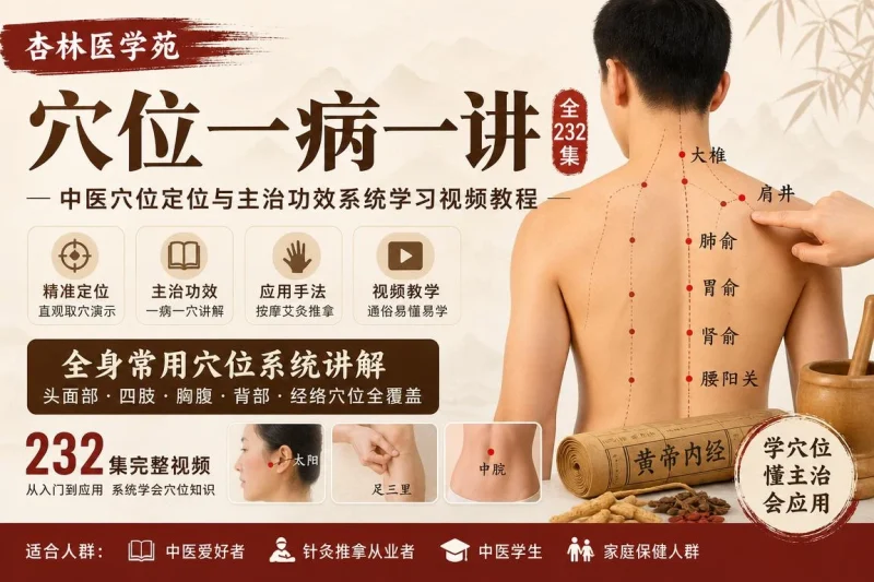杏林医学苑穴位一病一讲全232集：中医穴位定位与主治功效系统学习视频教程-益友小站