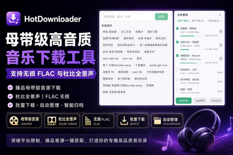 HotDownloader 母带级高音质音乐下载工具 – 支持无损FLAC与杜比全景声-益友小站