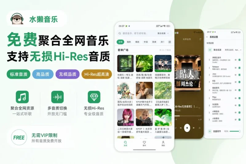 水獭音乐：免费聚合全网音乐资源，支持无损Hi-Res音质在线听歌-益友小站