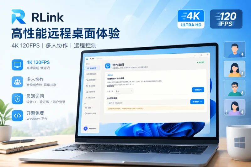 RLink：Windows 开源远程桌面工具，支持 4K 120FPS 多人协作与远程控制-益友小站