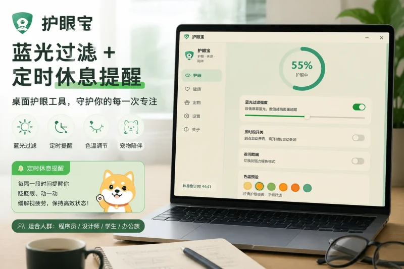 护眼宝：蓝光过滤与定时休息提醒的桌面护眼工具，适合程序员、设计师和学生-益友小站
