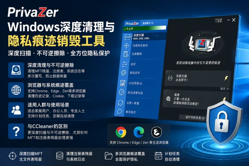 PrivaZer：Windows深度清理与隐私痕迹销毁工具的功能与使用场景-益友小站