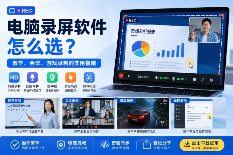 电脑录屏软件怎么选?教学、会议、游戏录制的实用指南-益友小站
