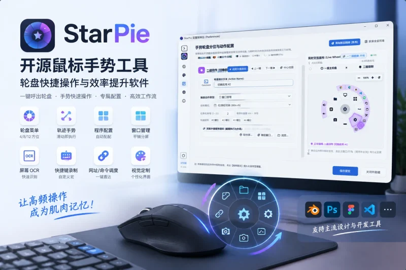 StarPie 开源鼠标手势工具 – 轮盘快捷操作与效率提升软件-益友小站