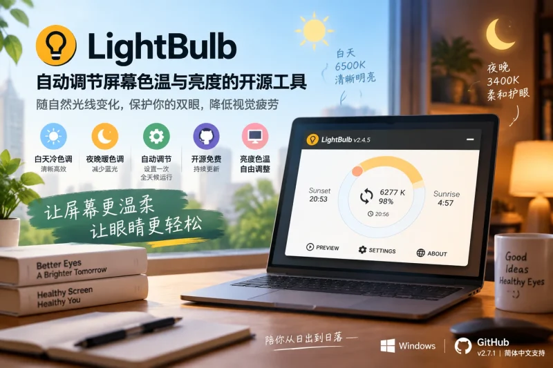 LightBulb 护眼软件：自动调节屏幕色温与亮度的开源工具 | 降低视觉疲劳-益友小站
